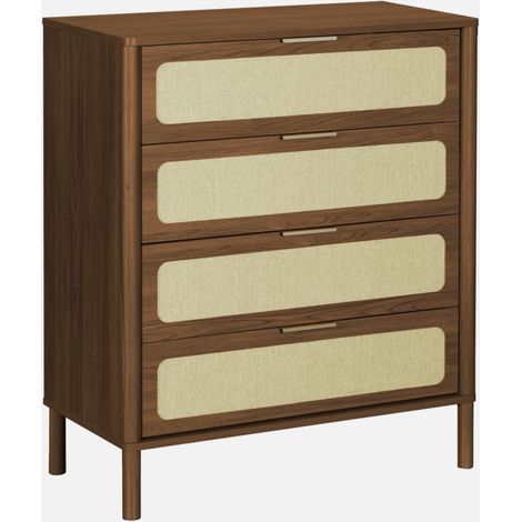 Cassettiera vintage decorata in legno e paglia di Vienna con 4 cassetti (1/5)