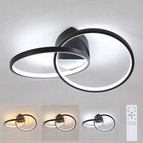 Goeco Plafoniera LED in Alluminio Rotonda Nero – 54x35x12 cm – Dimmerabile con Telecomando – 21W