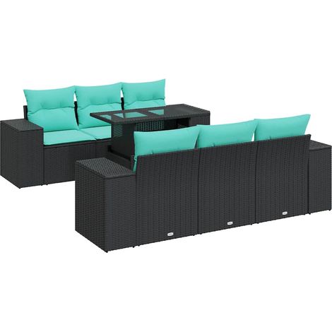 Set sofás jardín y cojines 7 pzas ratán sintético acacia negro vidaXL (1/5)
