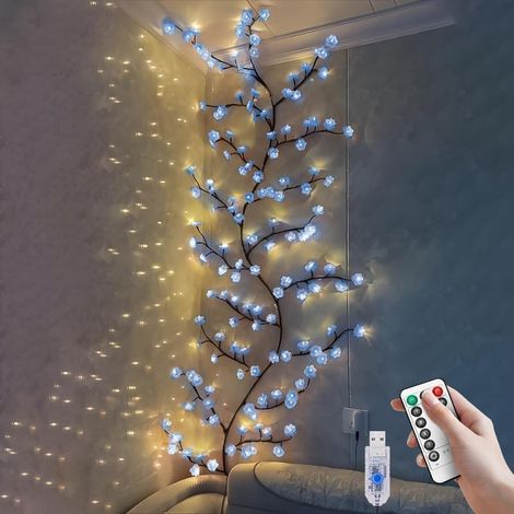 Arbre Lumineux LED 1,2m 48 LED - Guirlande Lumineuse en Forme de Vigne, Lampe Murale Fleurs de Cerisier avec Télécommande et 8 Modes d'Éclairage pour Décoration Intérieure (1/5)