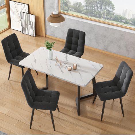 Lote de 4 sillas de comedor 44x41x86 cm en terciopelo gris, confort moderno FloraGrace (1/5)