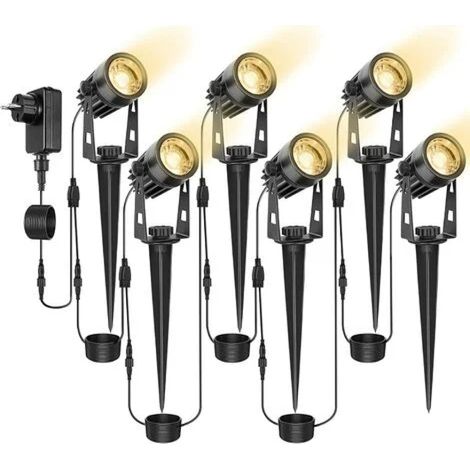 Projecteur LED extérieur avec piquet, lot de 6, 3 W, extensible, étanche IP65, blanc chaud, pour jardin, allée [Classe énergétique F] (1/5)