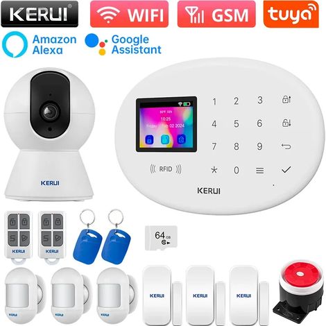 (Pack 10) Kit de sécurité pour maison intelligente, prend en charge les alarmes à double réseau WiFi et GSM et comprend un détecteur de mouvement infrarouge. (1/5)