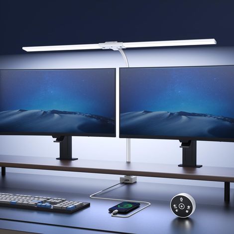 Lampe de Bureau LED 24W avec Pince - 1500LM 80CM Lampe de Lecture à DEL de Cygne avec Télécommande, Port de chargement USB pour Maison et Bureau, Blanc (1/5)