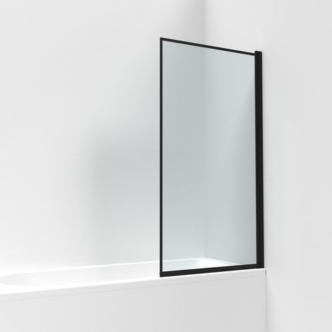 Nuie Pacific Matt Black Profile Square Hinged Outer Framed Bath Screen 1430mm H x 790mm W - 6mm Glass (1/3)