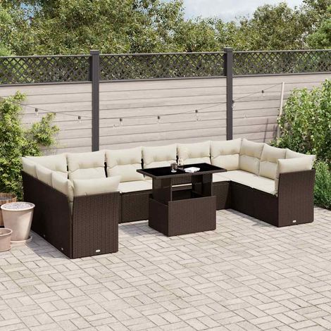 Set de sofás de jardín 11 pzas cojines ratán sintético marrón vidaXL (1/5)
