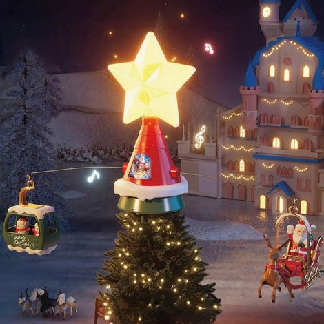 JSSEVN - Árbol de Navidad giratorio, estrella iluminada con música, adornos. (1/5)
