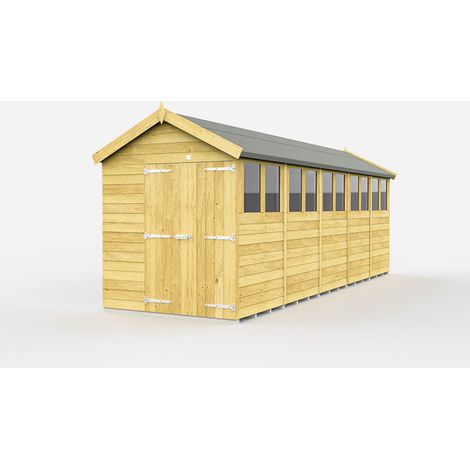 6 x 20 Feet Apex Shed - Double Door With Windows - Wood - L590 x W175 x H217 cm
