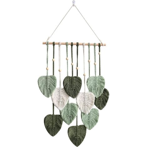 Tapisserie murale en macramé, décoration bohème, tenture murale bohème faite main, tapisserie bohème en perles et feuilles de bois, 40 x 80 cm pour salon, chambre, cadeaux de décoration de mariage (ro (1/5)