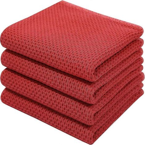 Lot de 6 torchons de cuisine en coton gaufré, ultra doux, absorbants et à séchage rapide, rouges, 34 x 73 cm (1/5)