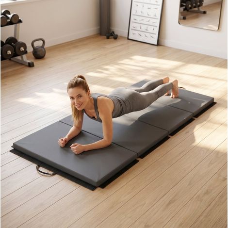 Tapis de gym pliable avec poignées 180 x 80 x 5 cm gris (1/5)