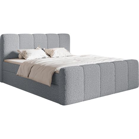 Selsey Cloudy II - Boxspringbett 140x200 cm, mit Bettkästen und Topper, Bouclé Grau (1/5)