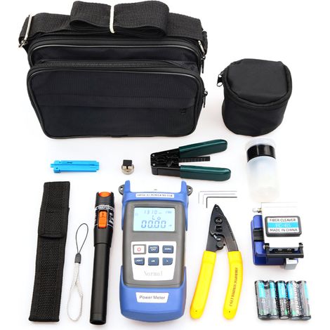 Ensemble d'outils pour fibre optique Ensemble de cliveuse de fibre Ensemble d'outils de coupe à contact froid avec wattmètre optique Stylo rouge Dénudeur de fil Sac de rangement (1/5)