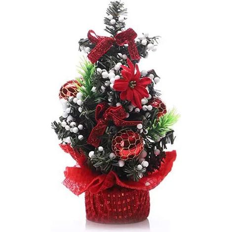 Mini Desktop Tischdekoration Künstlicher Weihnachtsbaum mit Schleifen und Weihnachtskugeln Ornamente Dekorationen, 8 '' High - Red (1/4)
