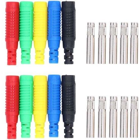 Ulisem10Pcs Fiches bananes isolées 4 mm, 4mm souder mâle fiche Banane pour fils de test de multimètre(noir bleu rouge vert jaune) (1/4)