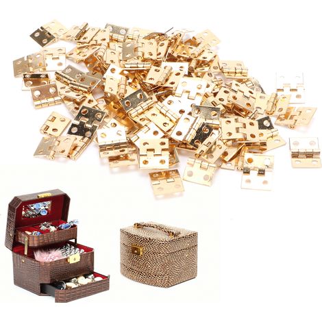100 pièces de charnières métalliques rétro miniatures avec vis pour boîte à bijoux DIY jaune (1/5)