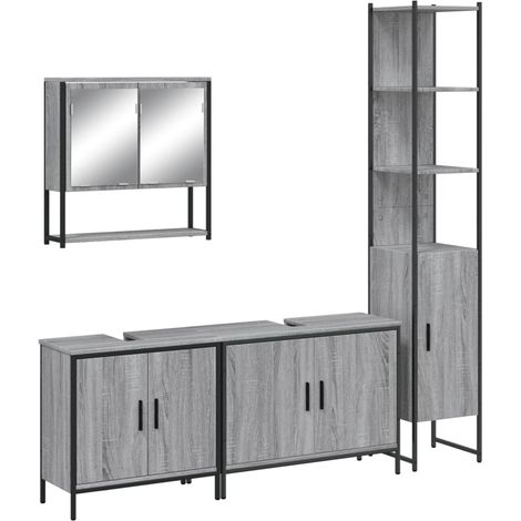 Maison Exclusive - 4-tlg. Badmöbel-Set Grau Sonoma Holzwerkstoff