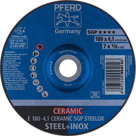 PFERD TOOLS Schruppscheibe E 180x4,1x22,23 mm CERAMIC Leistungslinie SG STEELOX für Stahl/Edelstahl 10 Stk