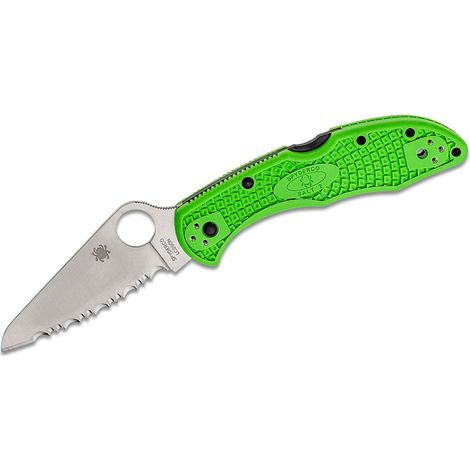 Coltello pieghevole Spyderco STE-C88FSGR2 Salt 2 con lama seghettata SpyderEdge in acciaio ultraresistente alla corrosione LC200N da 7,6 cm e manico in FRN verde.  Clip da tasca in titanio a 4 posizio