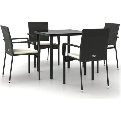 Maison Exclusive - 5-tlg. Garten-Essgruppe mit Kissen Schwarz Pol