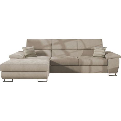 Mobilier1 – Canapé d'angle convertible 275 cm – 5 places – tissu beige – angle gauche – design contemporain – confort optimal (1/5)