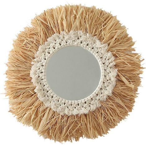 Wandspiegel aus gewebtem Baumwollseil im Boho-Stil, Schminkspiegel aus Bast, Hängespiegel für Wohnzimmer, Schlafzimmer, Badezimmer