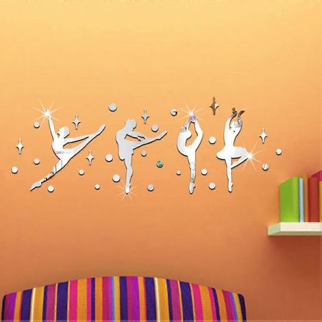 Miroir adhésif mural compatible avec les chambres d'enfants, en acrylique, style ballerine, couleur argent, étanche, lot de 1 (1/4)