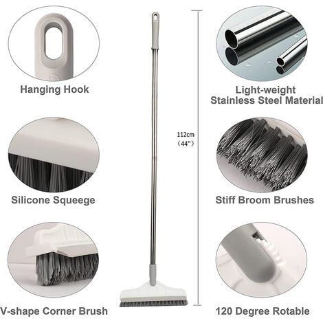 Brosse de nettoyage 3 en 1 avec long manche rotatif à 120° pour douche, salle de bain et cuisine. (1/5)