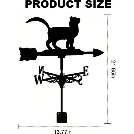 Girouette en forme de chat, décoration de toit avec ornements artisanaux pour jardin, pelouse, clip en métal (1/4)