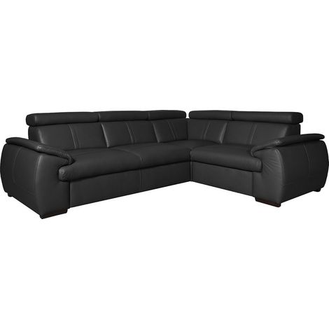 Canapé d'angle en 100% cuir de luxe italien , 5 places Cintia, couleur noir, angle droit (1/5)
