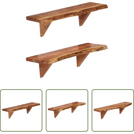 Bois d'acacia -  Étagères murales 2 pcs 60x20x18 cm Bois d'acacia massif (1/5)