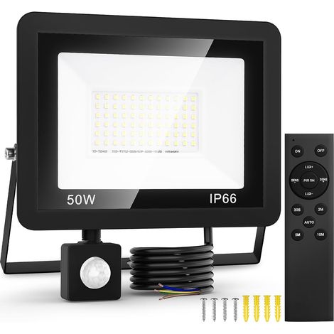 Projecteur Led Exterieur Detecteur de Mouvement, 50W Murale Eclairage Exterieur Lamp avec Télécommande, IP66 Etanche Eclairage Exterieur Jardin Garage Backyard Motion Detector (1/5)