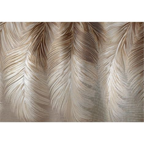 Papier peint mural plumes beige boho brun intissé grand format design intérieur salon chambre pas cher 200x140 cm