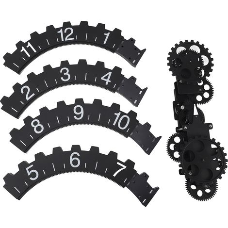 Eosnow 3D-Uhr mit beweglichem Zahnrad, Retro, groß, hängend, drehbar, mechanisches Stundenrad, Wandkunst, dekorativ, Schwarz