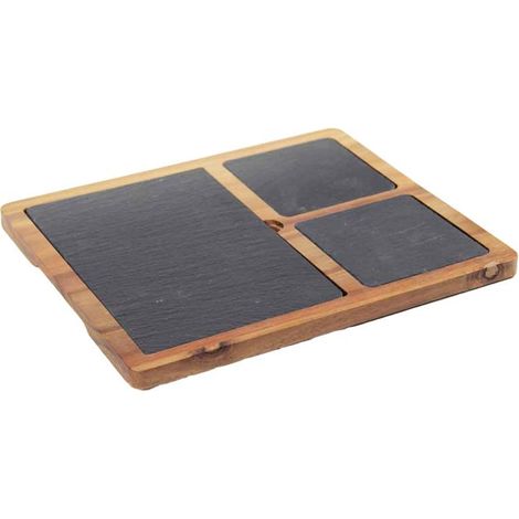VASSOIO IN LEGNO CON ARDESIA 30X25X1.5 CM PER APERITIVI E FINGER FOOD (1/2)