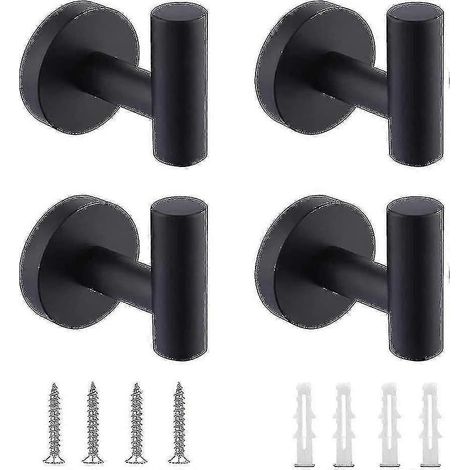 Schwarzer Handtuchhaken, 4er-Set schwarze Wandhaken fürs Badezimmer, matter Kleiderhaken. (1/4)