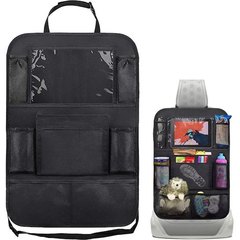 Protection de dossier de voiture, sac de rangement pour siège auto en tissu Oxford, 10 poches, organisateur multipoches imperméable, organisateur de siège auto avec emplacement pour tablette