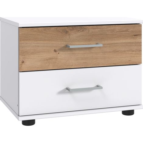 Nachttisch 52 cm breit modern in weiß mit Eiche TREVISO-43 (1/2)