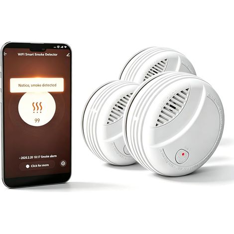 Détecteur de Fumée Intelligent avec Batterie au Remplaçable, Notification d'App, Fonction silencieuse et Auto-Test, Alarme 85 dB, Alarme Incendie Compatible avec APP (1/5)