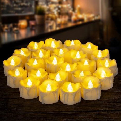 Luci a LED con effetto gocciolamento - Set da 24 - Luce bianca calda - Funzionamento a batteria - Luce d'atmosfera tremolante - Decorazione senza fiamma - Illuminazione per feste - Lunga (1/5)
