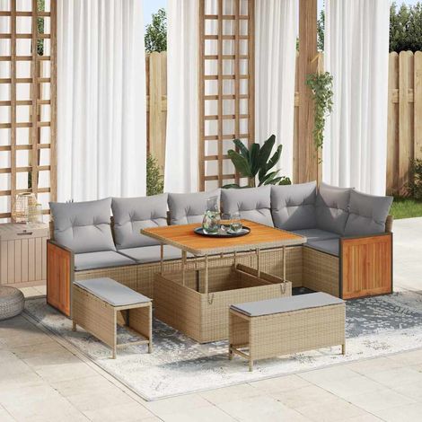 Gartensofa-set mit Kissen 11 pcs Beige und Hellgrau Poly-Rattan (1/5)