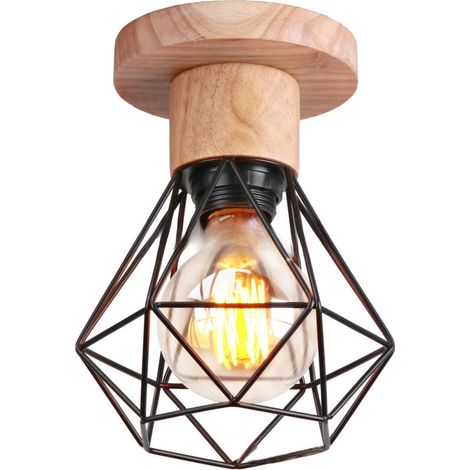 Plafoniera retrò a gabbia, plafoniera a diamante, portalampada a vite E27 nero (lampadina non inclusa)