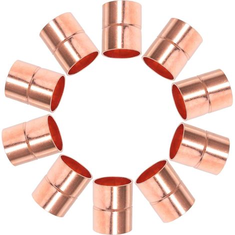 Raccord de Cuivre Droit à Souder 10 Pièces en Cuivre pour Tuyau Structure Droite à Rainure D’arrêt, Usage Industriel et Hvac, Finition Or, Lot de 10 (1/5)