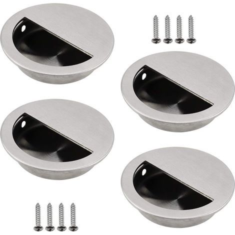 Lot de 4 Poignées Encastrées en Acier Inoxydable Argenté Poignée Porte Coulissante Ronde Ø50mm avec un Trou Semi-circulaire de 40 x 20mm Facile à Tirer - pour Porte Coulissante ou Autre Meuble (1/5)