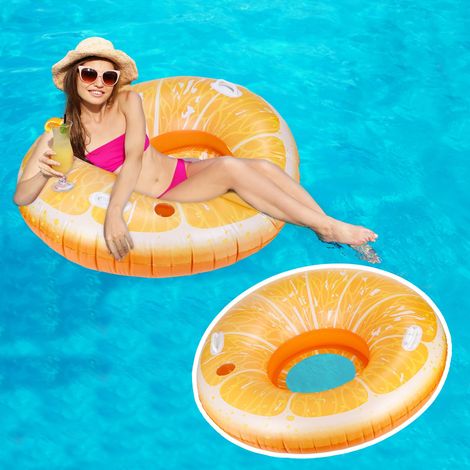 Matelas Gonflable pour Piscine pour Adulte, hamac Gonflable pour Piscine, Bain de Soleil, avec Porte-gobelet, diamètre 110 cm, Arancione (1/5)