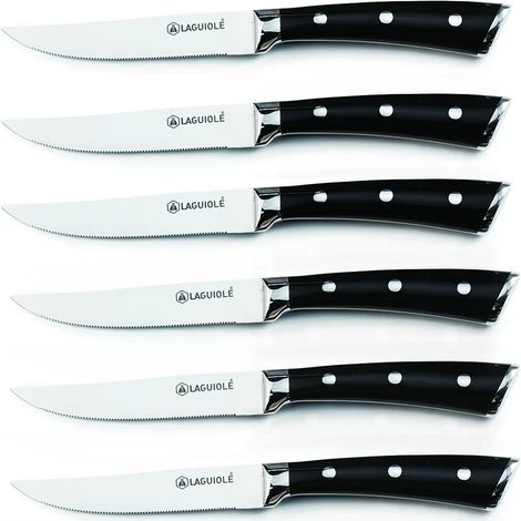 LAGUIOLE CUISSON - Set de 6 couteaux à steak en acier noir - "Lustrobois"