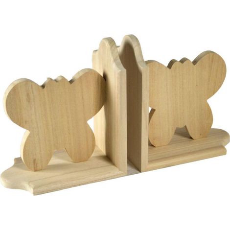 Paire de serre-livres en bois avec papilloncm19x17x19