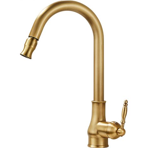 Robinet de cuisine extractible en cuivre rétro français, évier domestique, lavabo à légumes, robinet anti-éclaboussures d'eau chaude et froide (1/5)