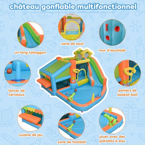 Château Gonflable 5-en-1 – 364x315x239 Cm – Toboggan, Saut, Piscine, Basket, Foot – 3-10 Ans – Tissu Oxford