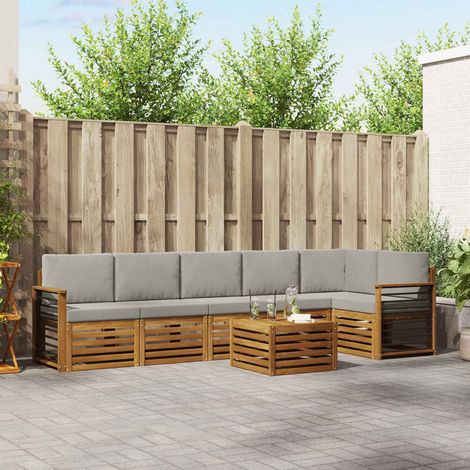Ecksofa Set 7 pcs Natürlich und Hellgrau Massivholz Akazie (1/5)